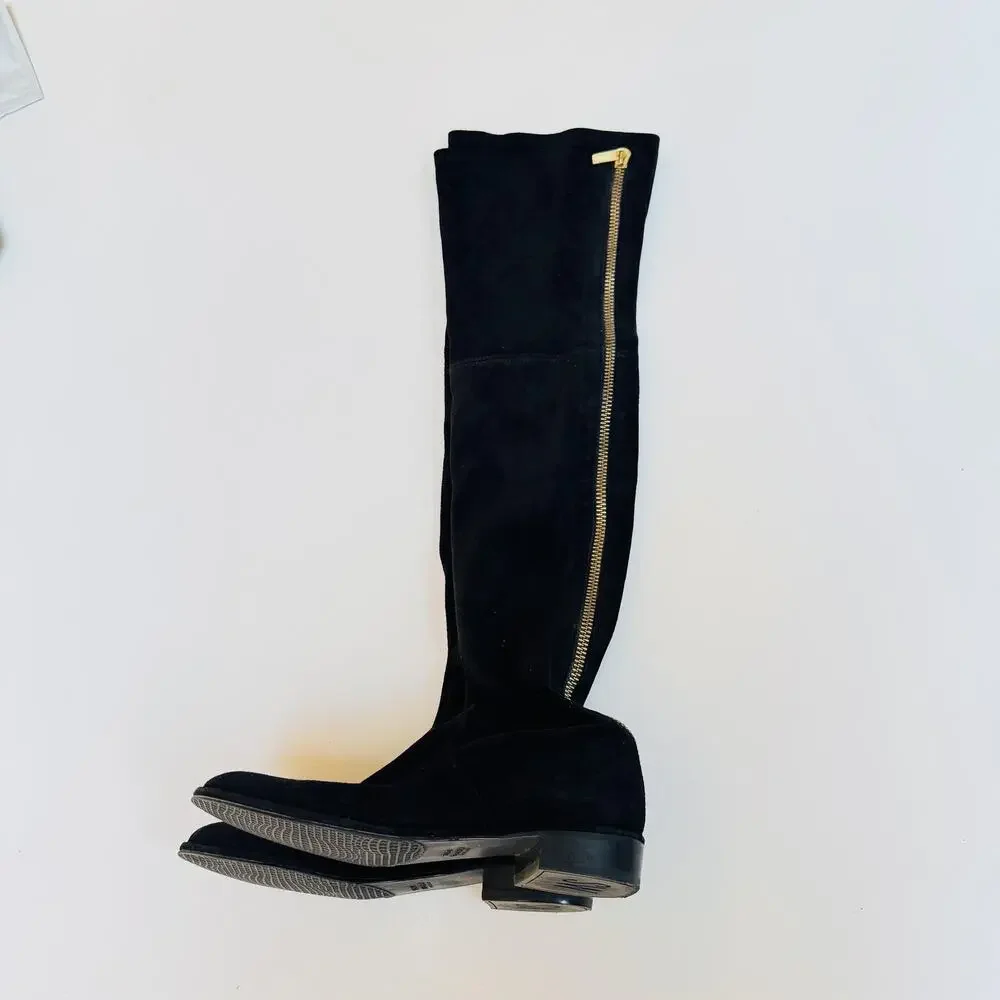 Stuart Weitzman Boots Womens 7.5 Black Suede Riding Over The Knee Tall Stretch